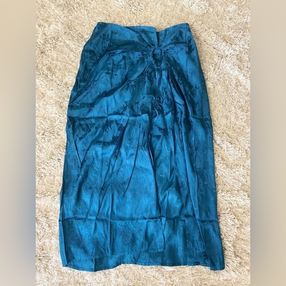 NWT Band of the Free Celene Boho Deep Teal Satin Floral Layered MIDI Skirt Med - Picture 5 of 10